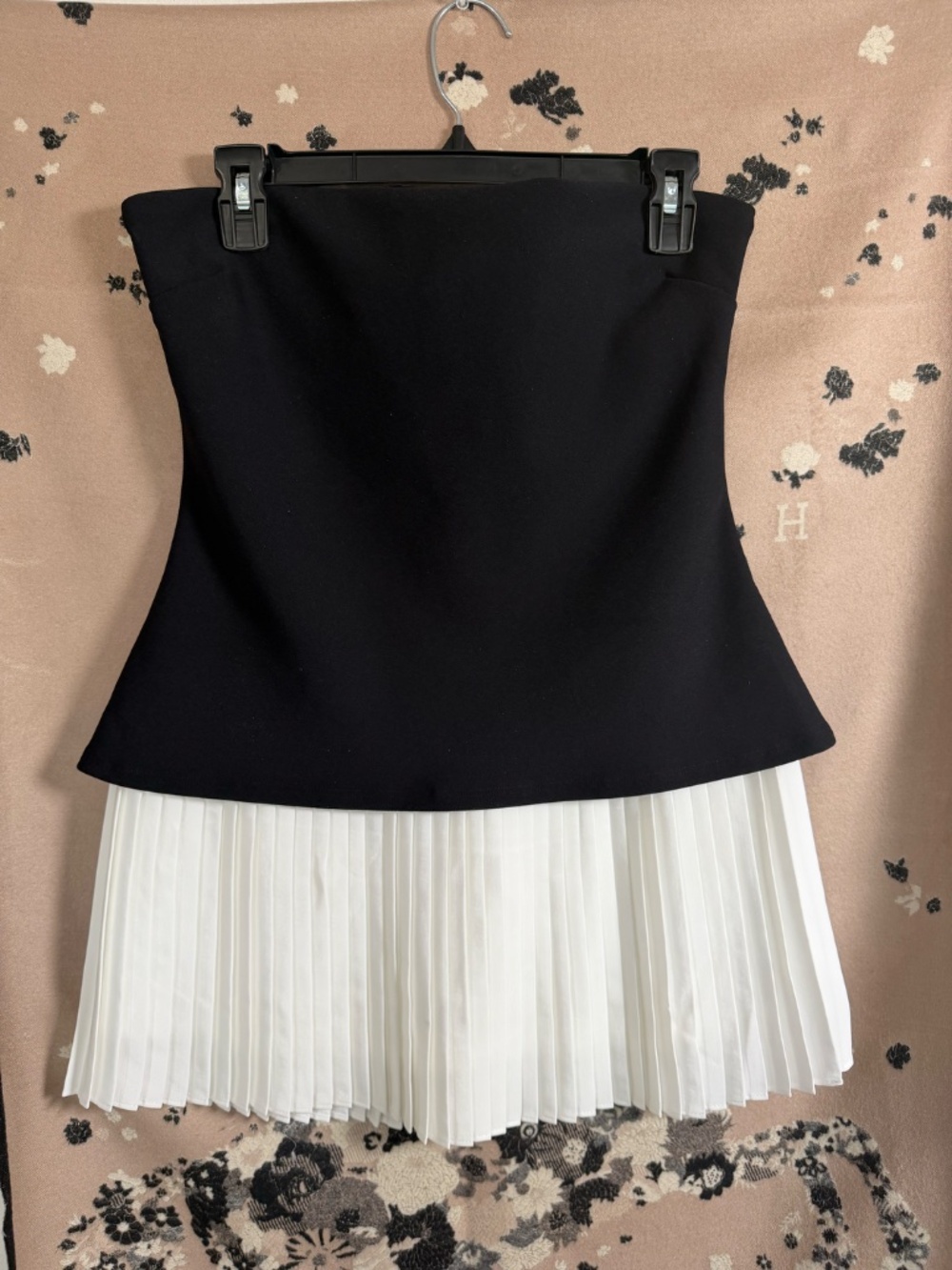 Naked Wardrobe Black & White Strapless Pleated Mini Dress NWT